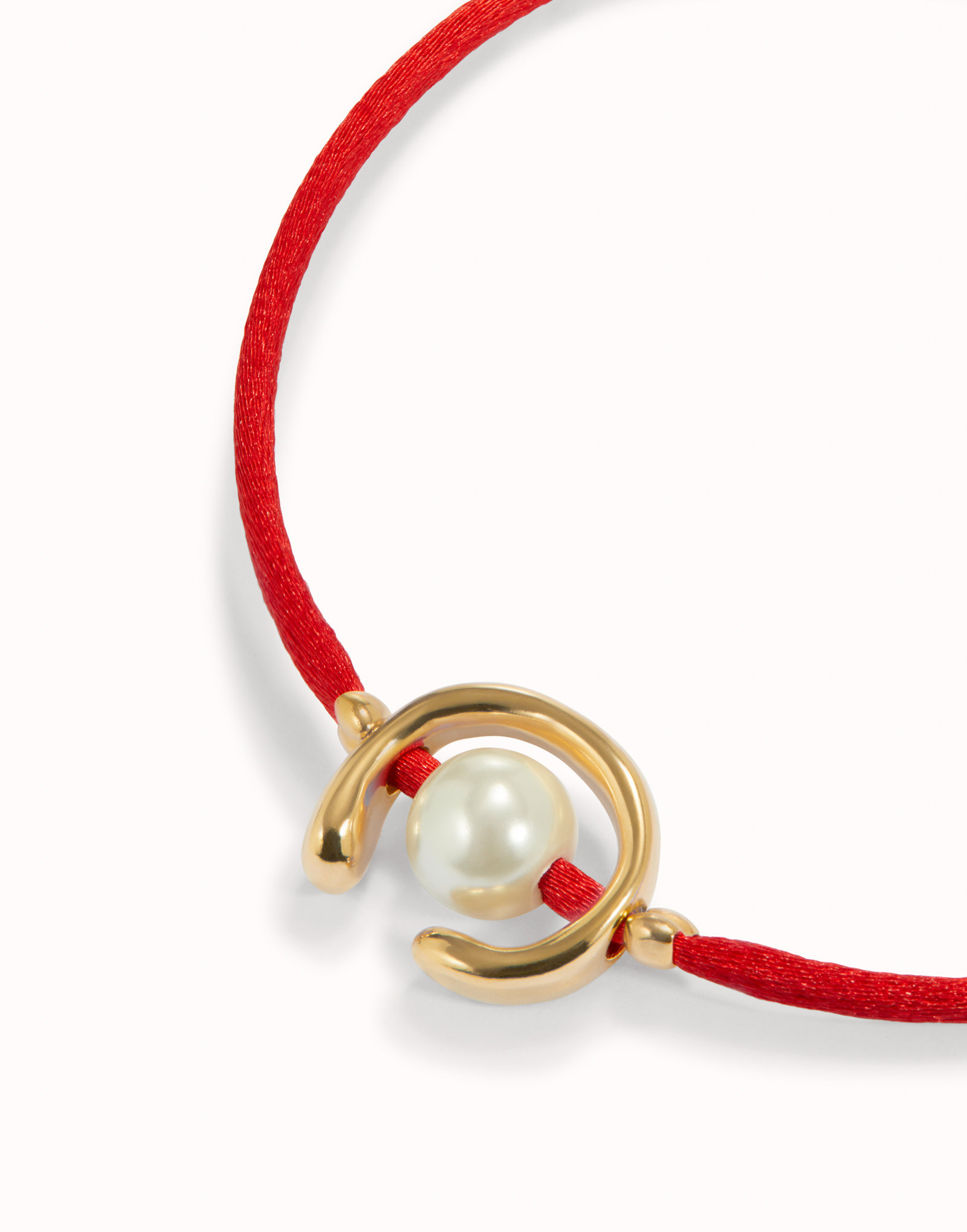 18K gold-plated red thread bracelet with shell pearl accessory., Golden, large image number null